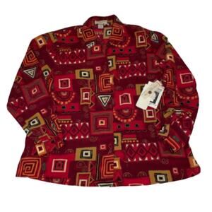 Vintage Notations Women's Button Front Abstract Geometric Blouse-Multi Size: 2X
